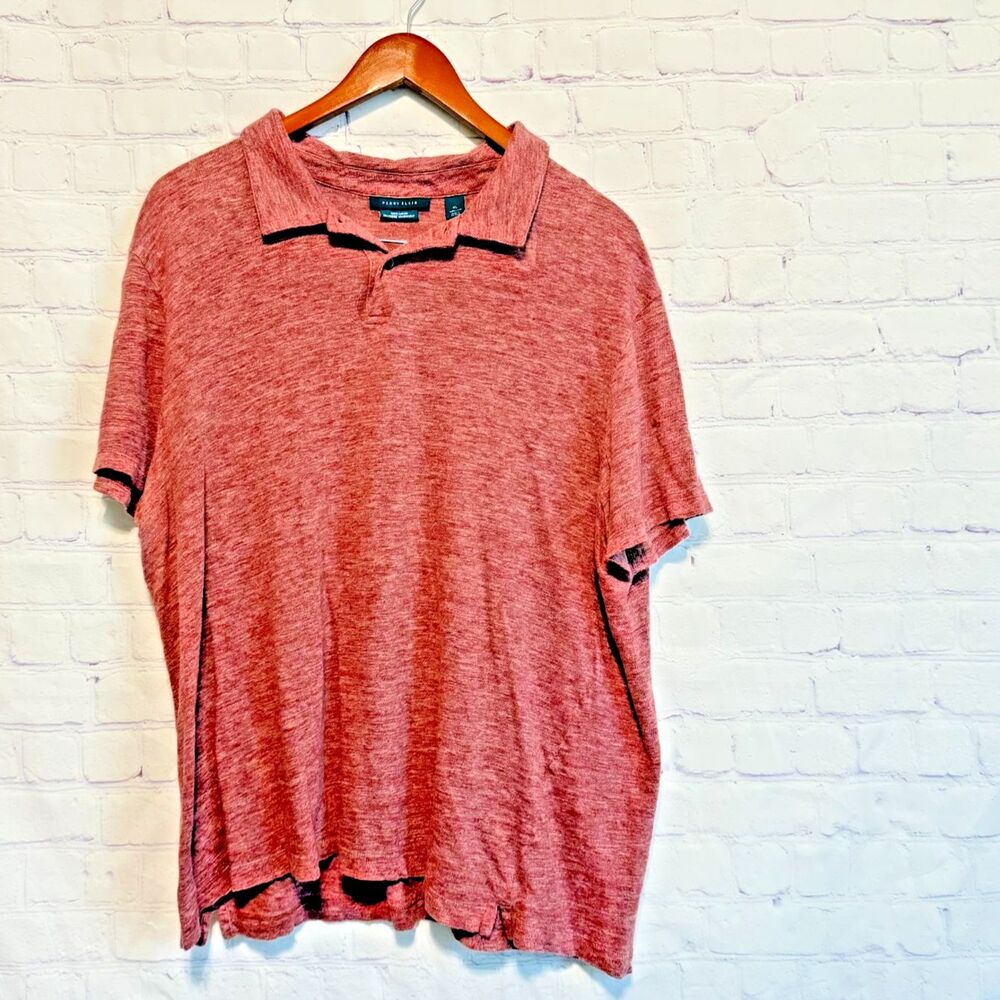 Perry Ellis Mens Size XL Red Short Sleeve Collar Button Polo Slub Shirt